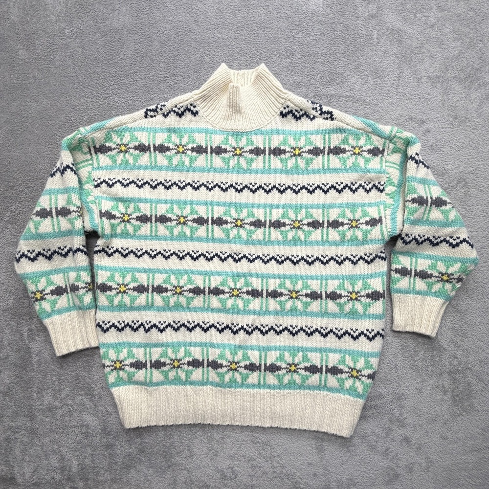 American Eagle Outfitters Sweater Womens M White Fair Isle High Neck Pullover